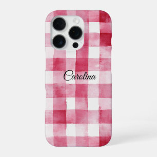 Girly Pink White Plaid Stripes iPhone 16 Pro Case
