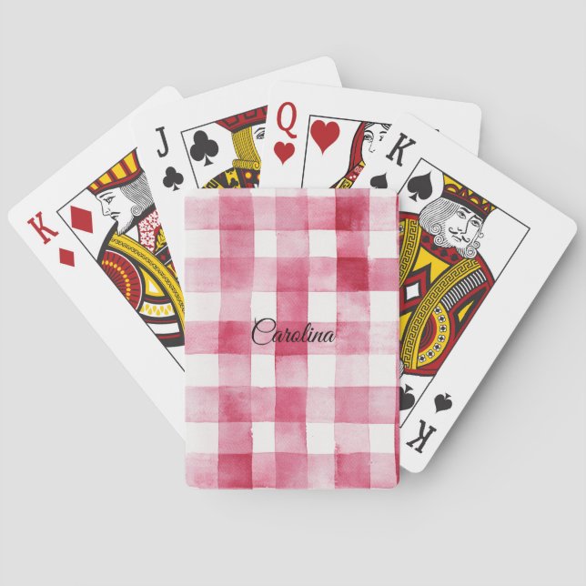 Girly Pink White Plaid Stripes Poker Cards (Back)