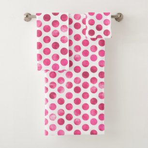 Girly Pink White Polka Dots Modern Trendy Bath Towel Set