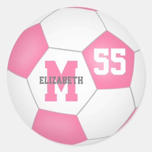 girly pink white soccer ball personalized classic round sticker