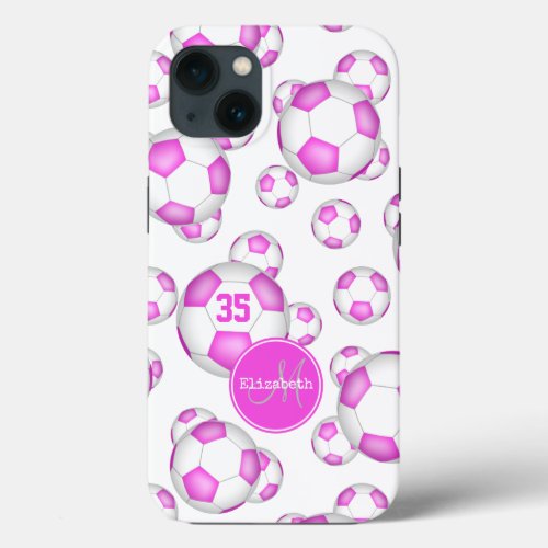 girly pink white soccer balls pattern personalized iPhone 13 case