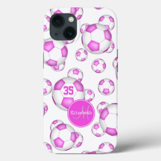 girly pink white soccer balls pattern personalized iPhone case