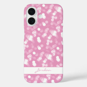 Girly Pink & White Sparkle Glitter w/ Name iPhone 16 Case