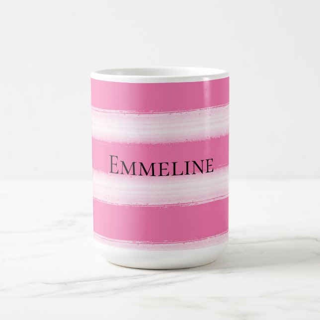 Girly Pink White Stripes  Coffee Mug (Center)