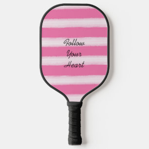 Girly Pink White Stripes Pickleball Paddle
