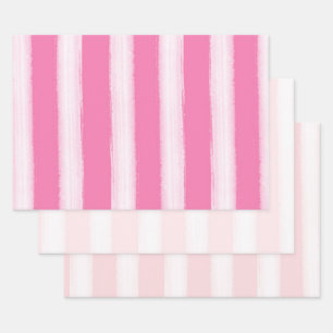 Girly Pink White Stripes  Wrapping Paper Sheets