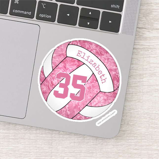 girly pink white volleyball team colors sticker (Detail)