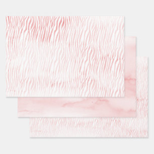 Girly Pink White Watercolor Animal Zebra Print Wrapping Paper Sheets