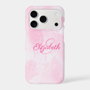 Girly Pink White Watercolor Name Monogram iPhone 17 Pro Case