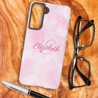 Girly Pink White Watercolor Name Monogram