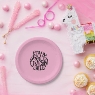 Girly Pink Wild Unicorn Birthday Paper Plates