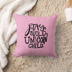 Girly Pink Wild Unicorn Throw Pillow