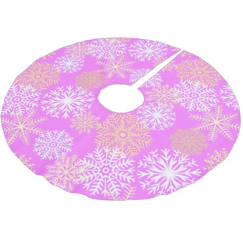 Girly Pink Winter Snowflakes Holiday Pattern Brushed Polyester Tree Skirt