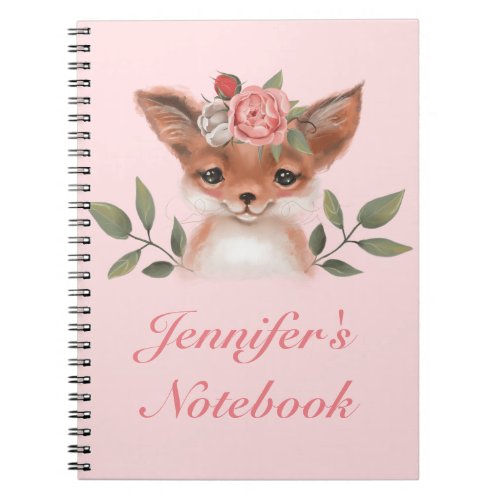 Girly PInk Woodland Fox Floral Homeschool Student Notebook