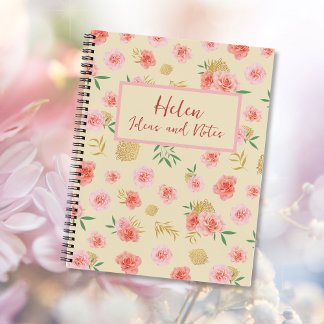 Girly Pink, Yellow and Gold Floral Oriental Notebook