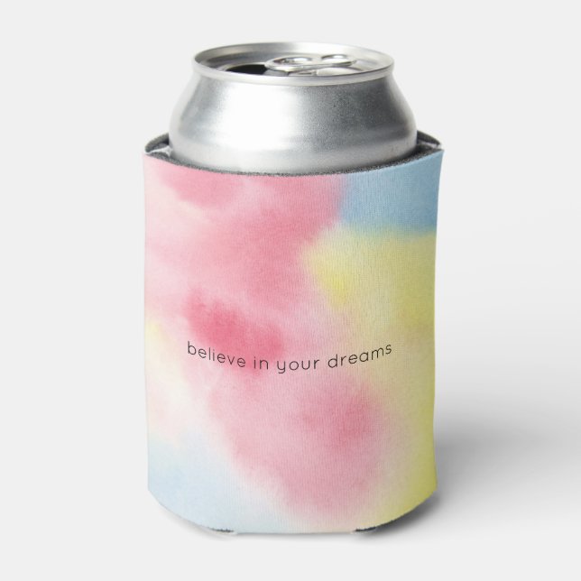 Girly Pink Yellow Blue Tie Dye Can Cooler (Can Front)