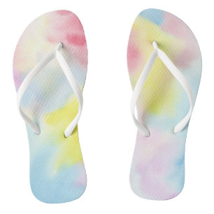 Girly Pink Yellow Blue Tie Dye Flip Flops