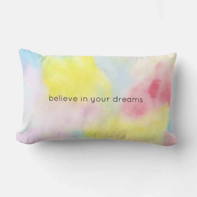Girly Pink Yellow Blue Tie Dye Lumbar Pillow (Front)