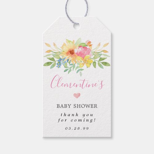 Girly Pink Yellow Floral Baby Shower Thank You Gift Tags