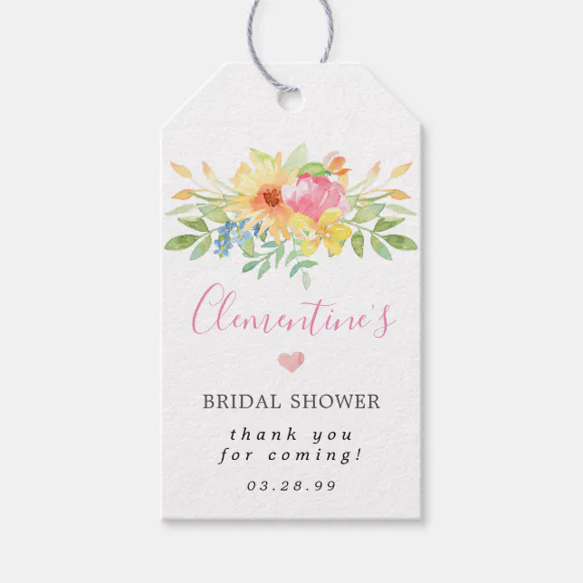 Girly Pink Yellow Floral Bridal Shower Thank You Gift Tags | Zazzle