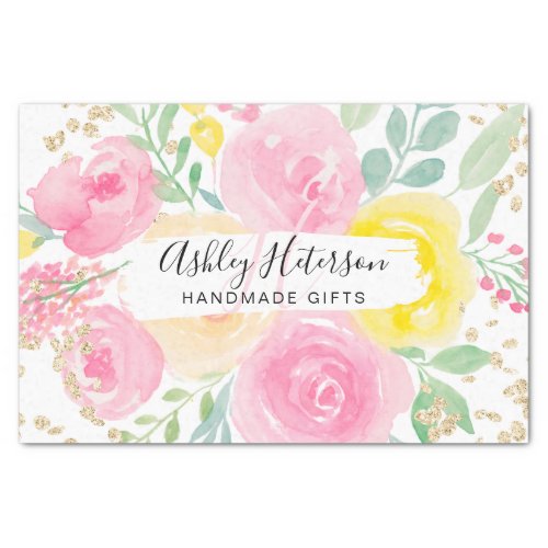 Girly pink yellow gold loose floral watercolor tissue paper