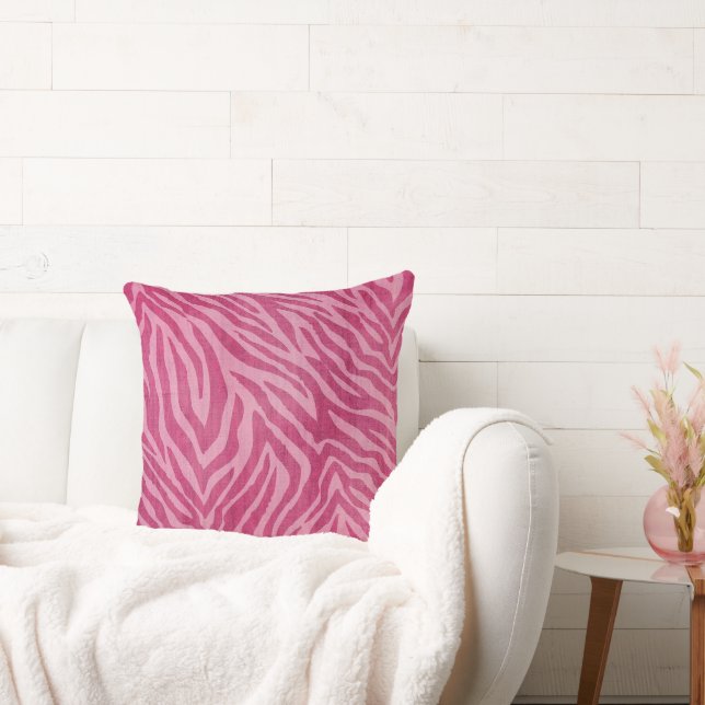 Girly Pink Zebra Animal Print Throw Pillow (Couch)