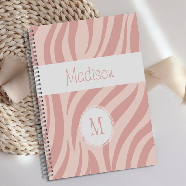 Girly Pink Zebra Animal Print Trendy Monogram Planner (Creator Uploaded)