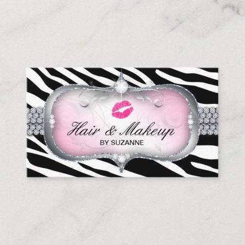 Girly Pink Zebra Hair Stylist Appointment Reminder Business Card