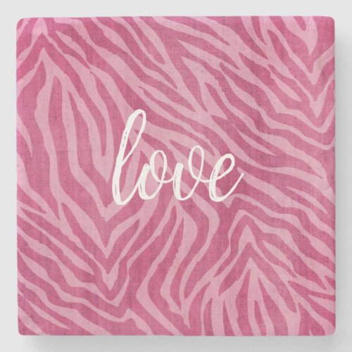 Girly Pink Zebra Print Stone Coaster