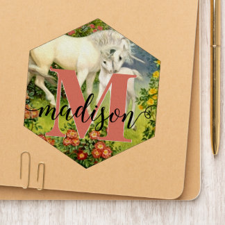 Girly Pinkish Coral Painted Unicorn Monogram Patch