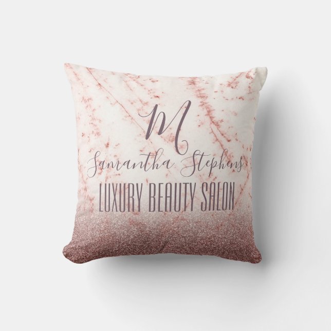 Girly Pinky Glittery Elegant Monogram Throw Pillow (Front)