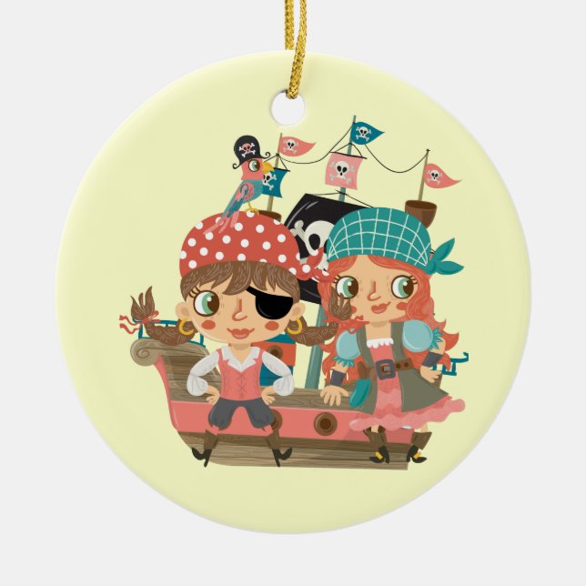 Girly Pirates Ceramic Ornament (Front)