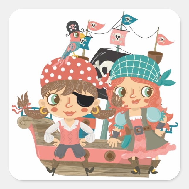 Girly Pirates Square Sticker (Front)