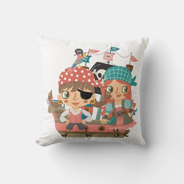 Girly Pirates Throw Pillow (Front)