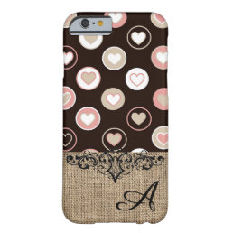 Girly Polka Dots and Burlap Pattern With Monogram Barely There iPhone 6 Case