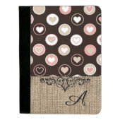 Girly Polka Dots and Burlap Pattern With Monogram Padfolio (Front)