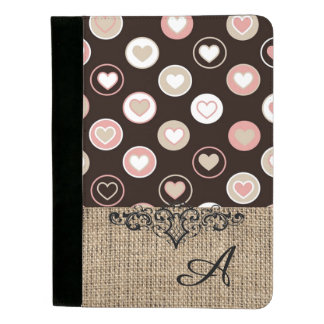 Girly Polka Dots and Burlap Pattern With Monogram Padfolio