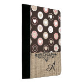 Girly Polka Dots and Burlap Pattern With Monogram Padfolio (Angled)