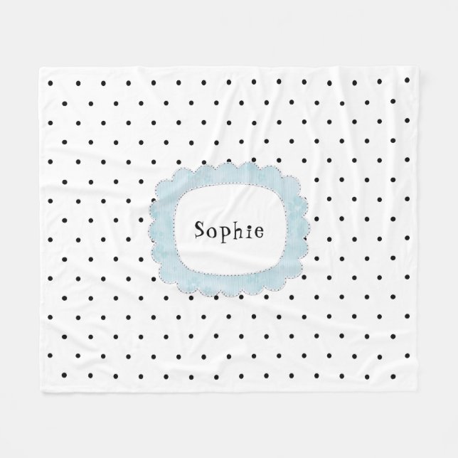 Girly Polka Dots Black & White Personalized Fleece Blanket (Front (Horizontal))