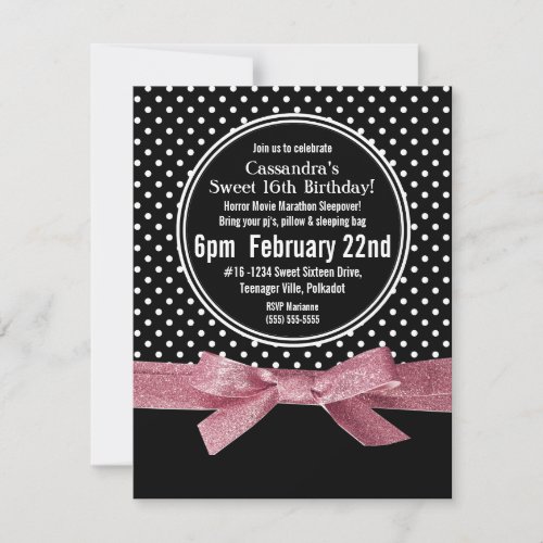 Girly Polka Dots Sweet 16 pink Ribbon Custom Invites