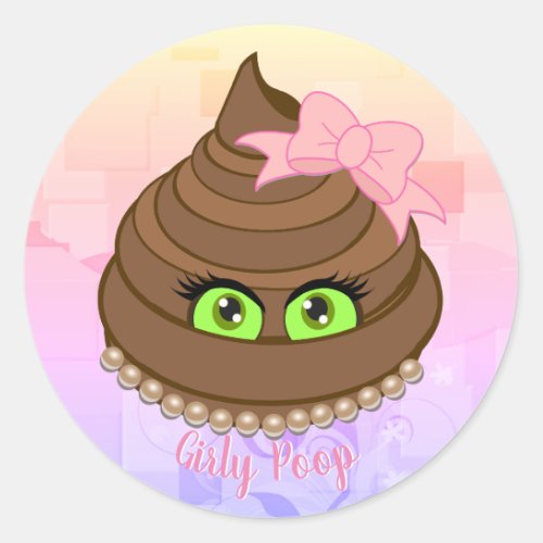 Girly Poop Emoji Classic Round Sticker