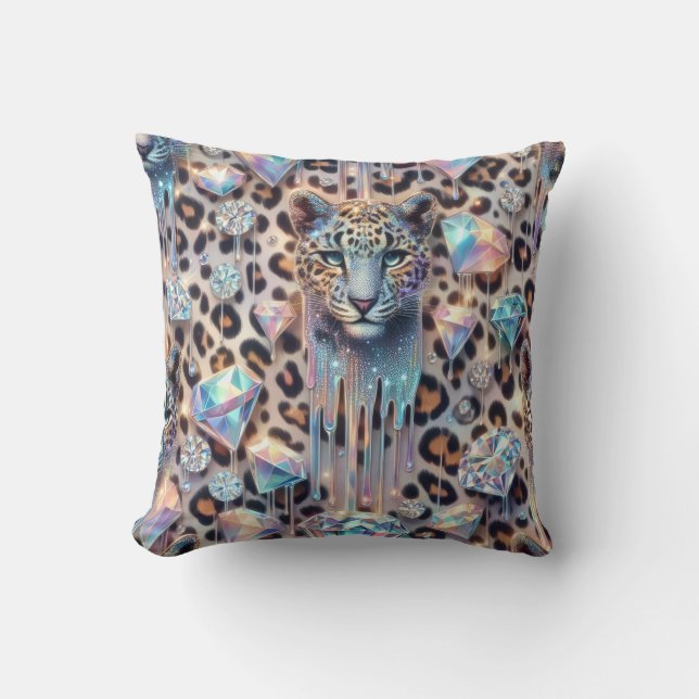 Girly Posh Leopard Print Opal Throw Pillow (Front)