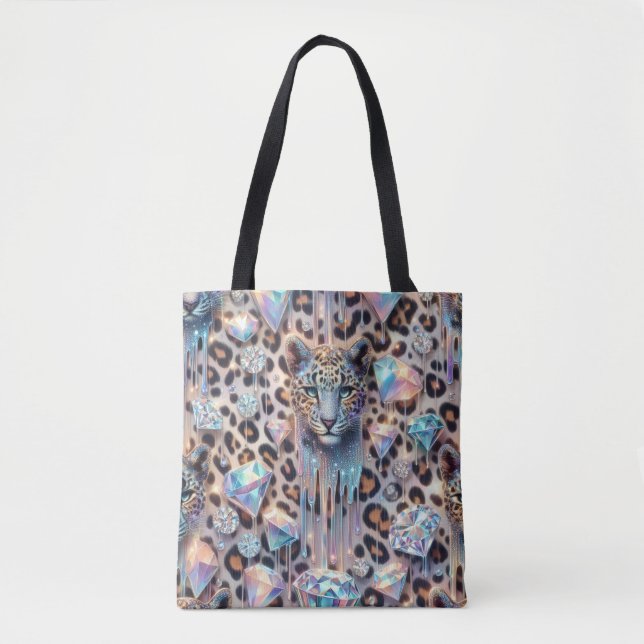 Girly Posh Leopard Print Opal Tote Bag (Front)