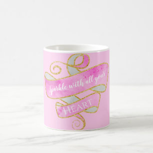 Girly Pretty Blush Pink Gold Glitter Sparkle Heart Coffee Mug