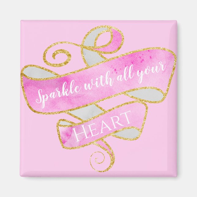 Girly Pretty Blush Pink Gold Glitter Sparkle Heart Magnet (Front)