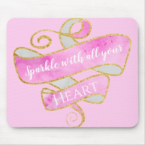 Girly Pretty Blush Pink Gold Glitter Sparkle Heart Mouse Pad