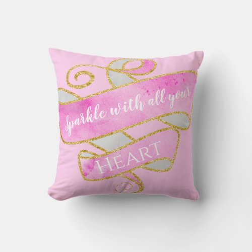 Girly Pretty Blush Pink Gold Glitter Sparkle Heart Throw Pillow