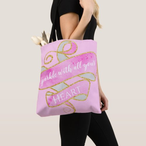 Girly Pretty Blush Pink Gold Glitter Sparkle Heart Tote Bag