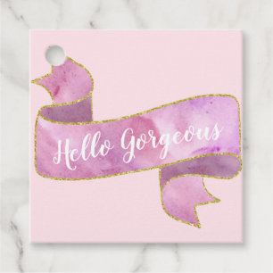Girly Pretty Blush Pink Hello Gorgeous Gold Ribbon Favor Tags