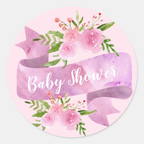 Girly Pretty Chic Floral Blush Pink Baby Shower Classic Round Sticker